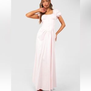 NWOT Boohoo Pink Puff Sleeve Milkmaid Maxi Dress